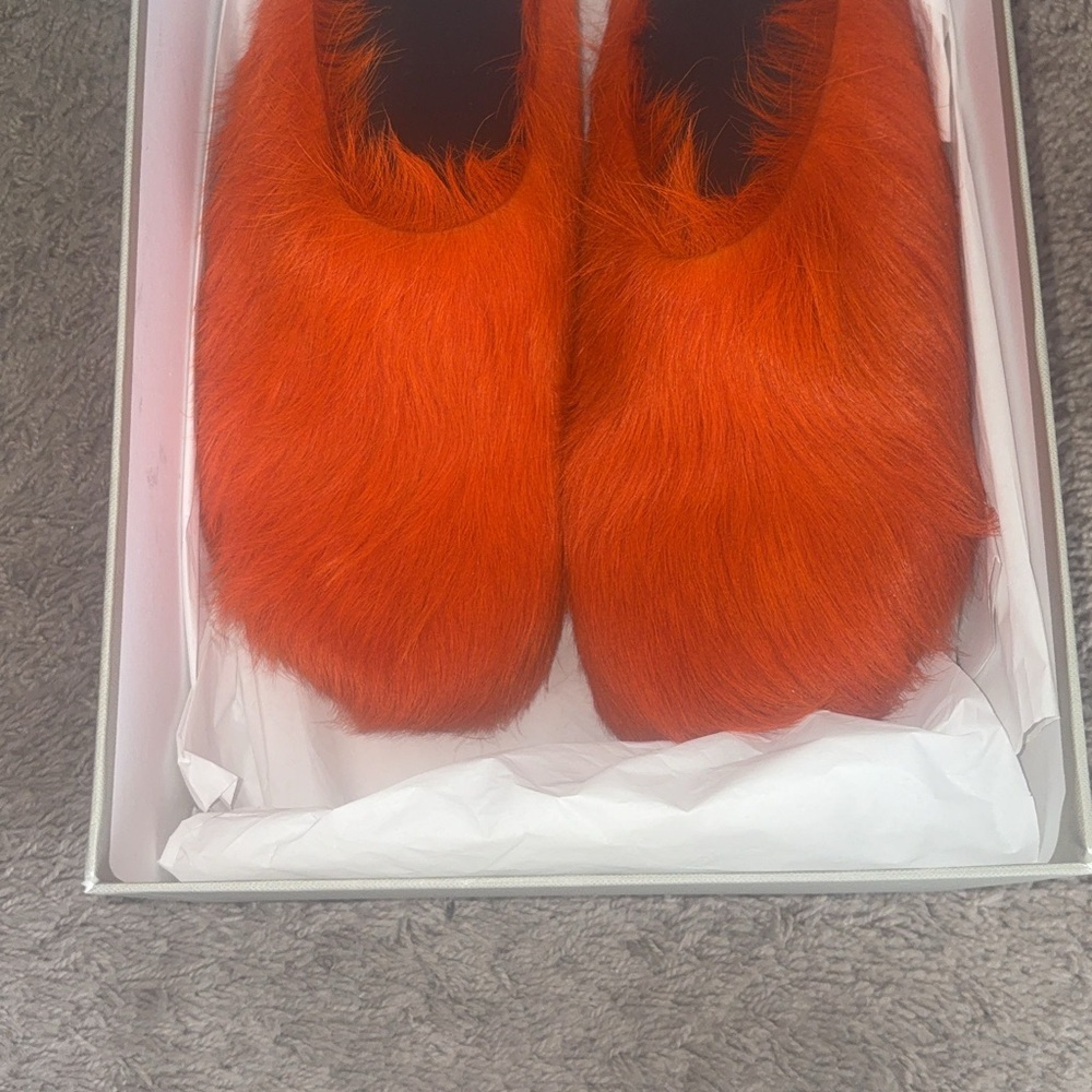 Marni Vibrant Orange Faux Fur Flats